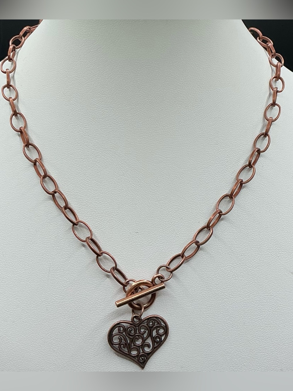 COPPER TONE HEART TOGGLE HEART CHAIN NECKLACE